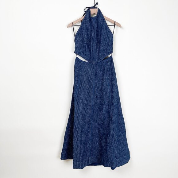 Sabina Musayev Eti Midi Maxi Dress Cut Out Halter Denim Summer Sundress Tie Back - Picture 7 of 15